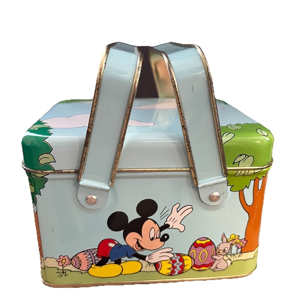 Vintage Disney Mickey Mouse & Friends Easter Tin Box Company Retro Storage
